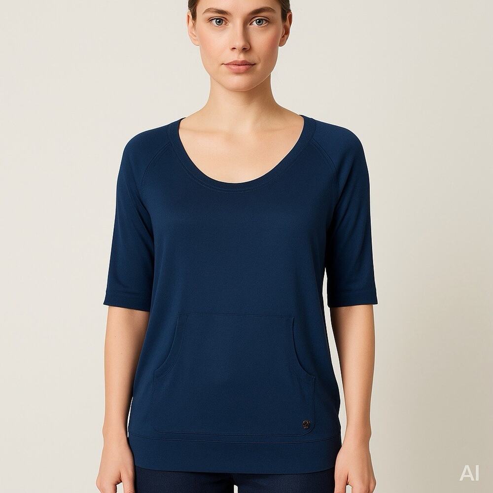 Loro Piana 100% Silk Tunic Top Navy Blue IT 46 made in Italy US M/L Lux